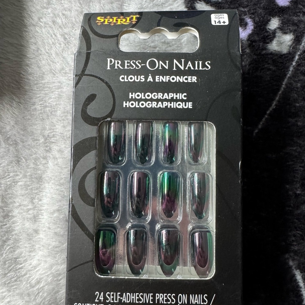 Spirit Holographic Press-On Nails - Black and Purple